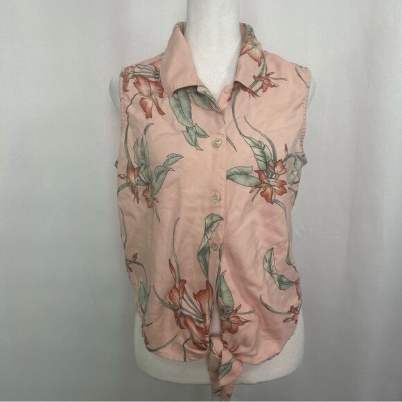 Tommy Bahama Women’s Large Top Button Front Tie 100% Silk Tropical Floral - Picture 1 of 10